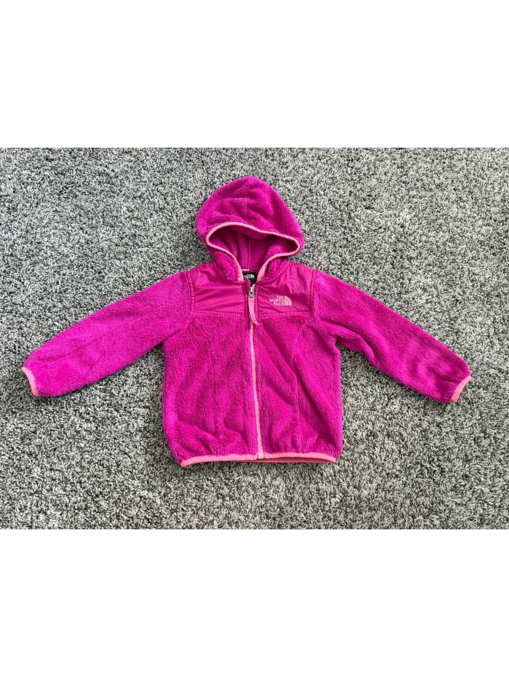 The North Face Pink Long Sleeve Zip Up Fuzzy Fleece Hooded Jacket Size 18-24 M